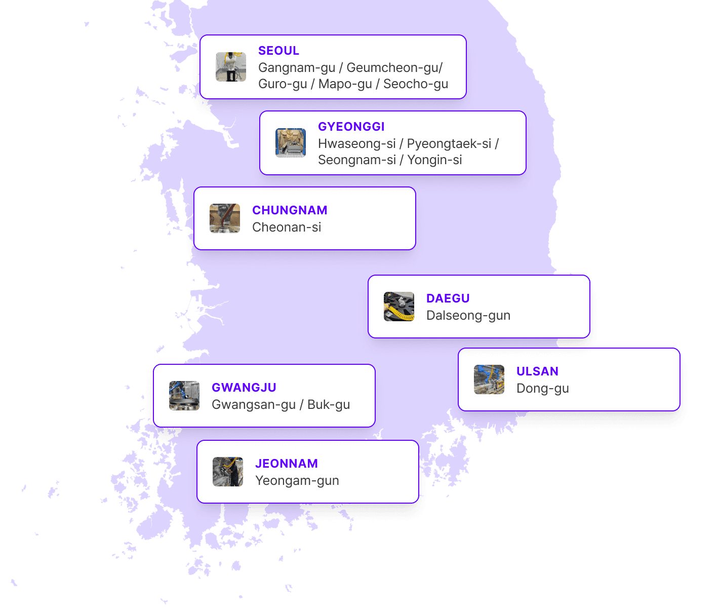 Map of MICHELO ROBOTICS project locations in Korea